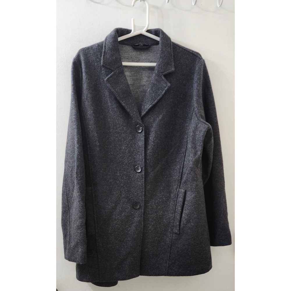 Eileen Fisher Gray Wool Blend Blazer Jacket Coat Large L Notched Lapel 3-Button